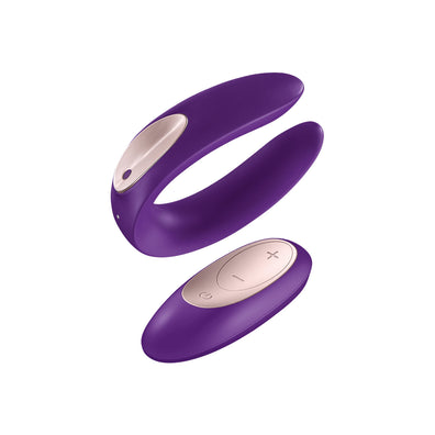 Vibrator pentru cuplu U-shape Satisfyer Double Joy cu 10 moduri de vibratii, 2 motoare si aplicatie smart, incarcare USB, mov ErosVita